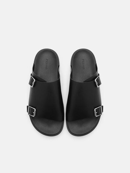 Leather Buckled Slide Sandals, 