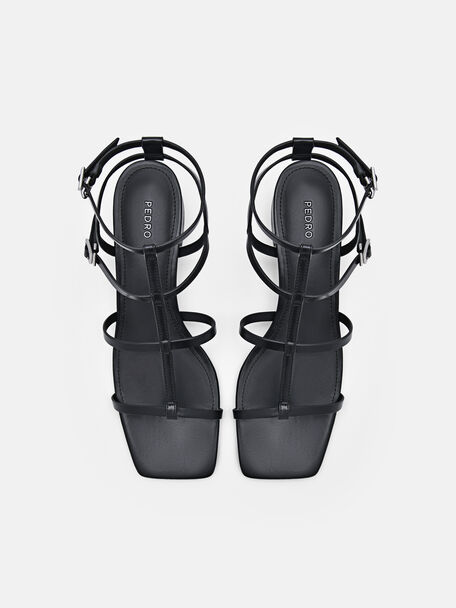 PEDRO Icon Leather Heel Sandals, Black