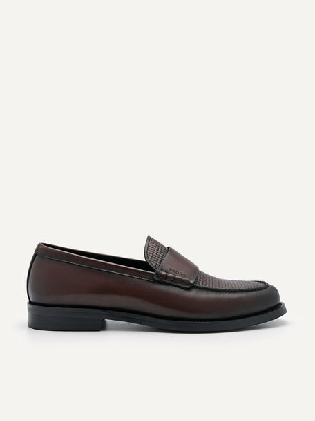 Leather Penny Loafers, Dark Brown, hi-res