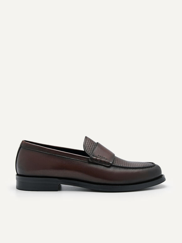 Leather Penny Loafers, Dark Brown, hi-res