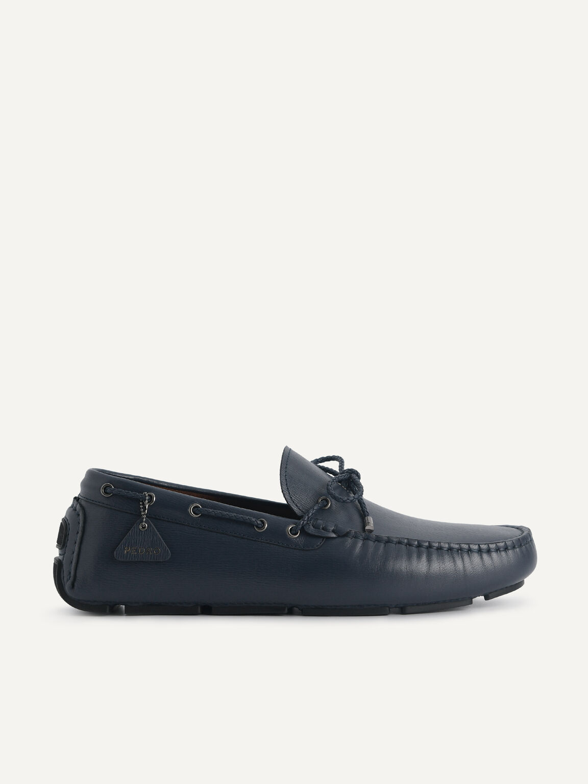 Textured Leather Driving Shoes, Navy, hi-res