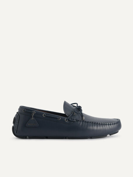 Textured Leather Driving Shoes, Navy, hi-res