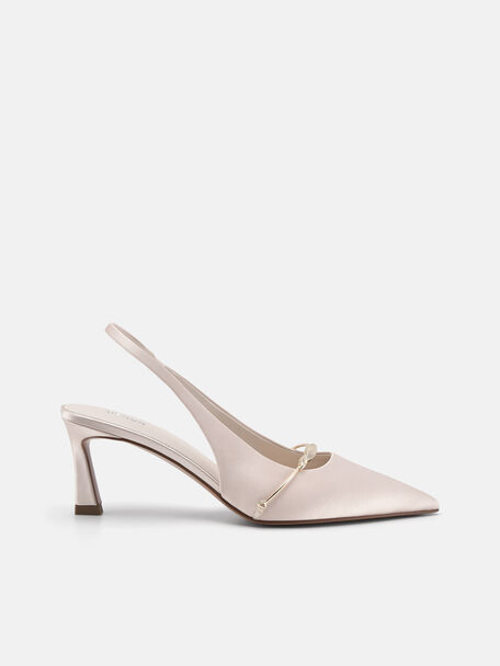 Mira Satin Slingback Pumps, Champagne, hi-res