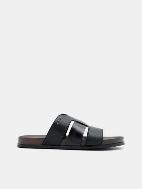 Woven Slide Sandals, Black, hi-res