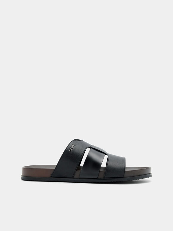 Woven Slide Sandals, Black, hi-res
