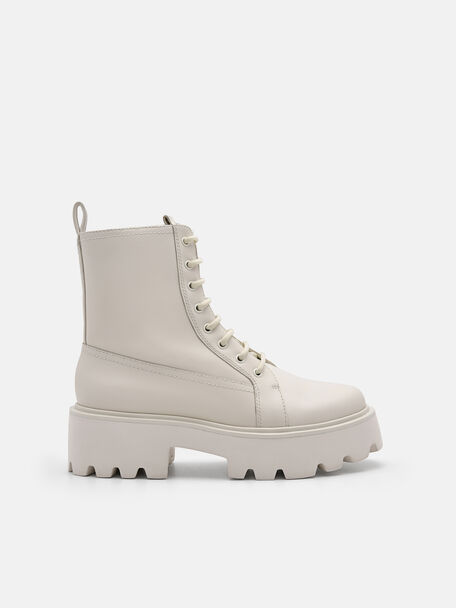 Leather Chunky Boots, Chalk, hi-res