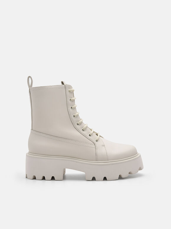 Leather Chunky Boots, Chalk, hi-res