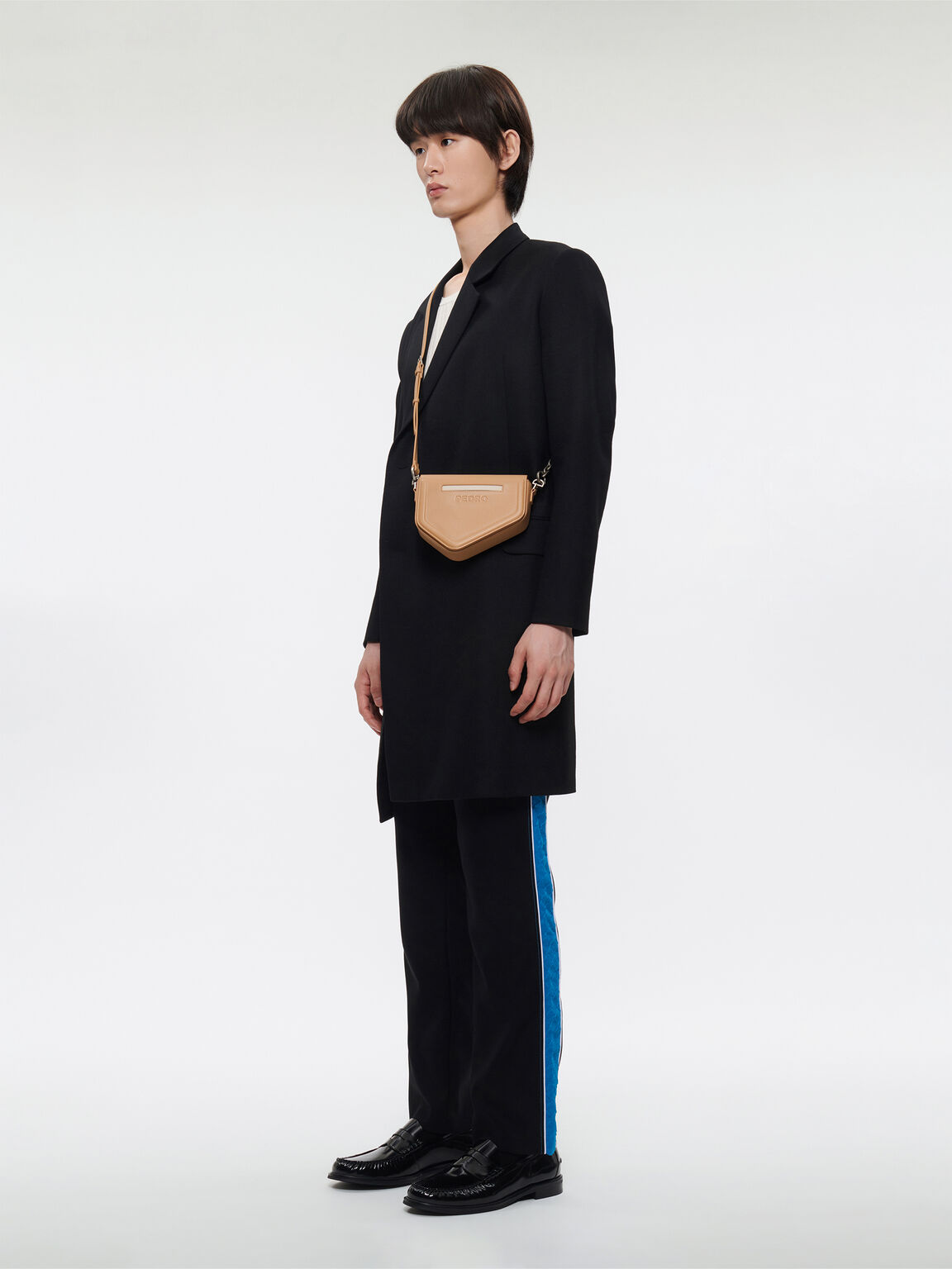 Taper Leather Mini Sling Bag, Sand