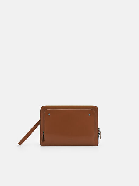 Leather Clutch Bag, Cognac, hi-res