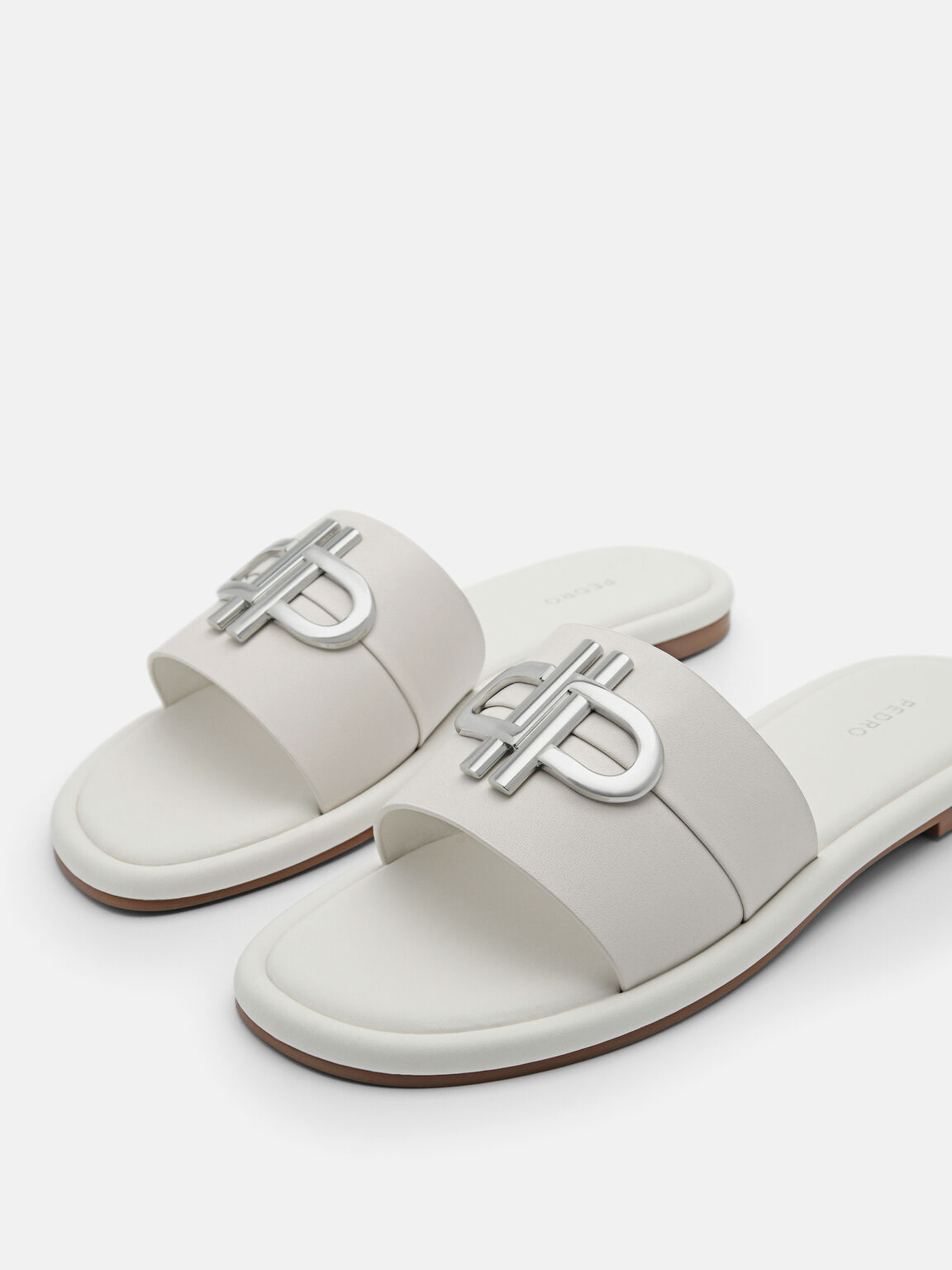 PEDRO Icon Leather Slide Sandals, Chalk