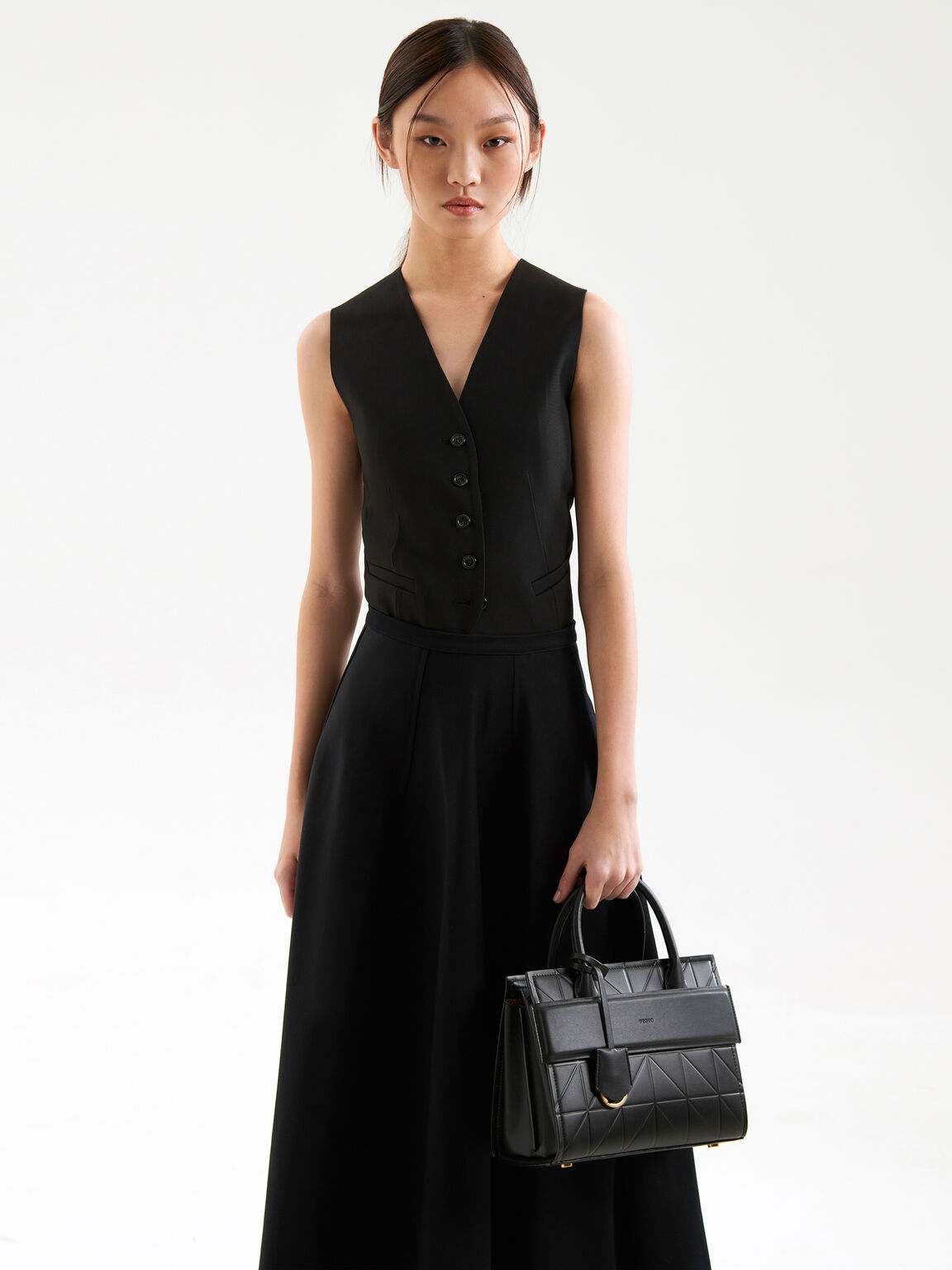 PEDRO Studio Bella Leather Handbag in Pixel, Black