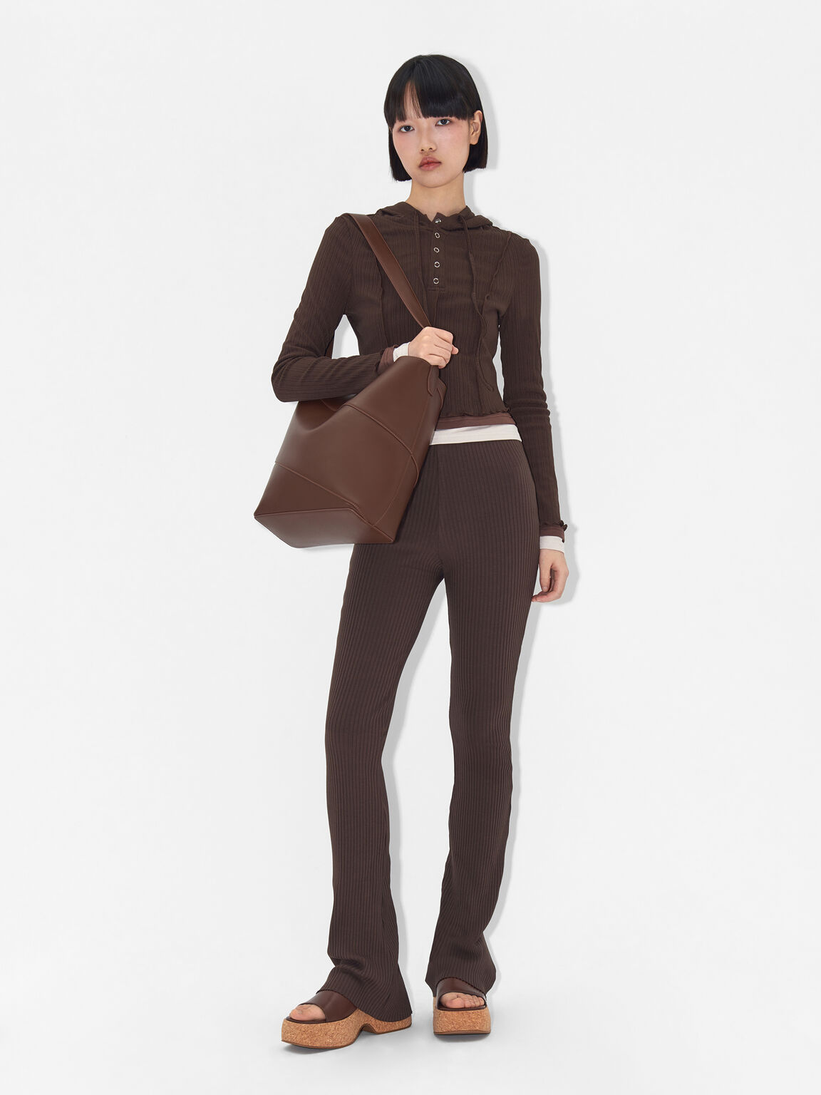 Tas Bridget Oversized Bucket, Dark Brown