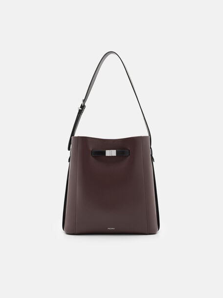 Tas Bucket Kulit Jatte dengan Sabuk, , hi-res