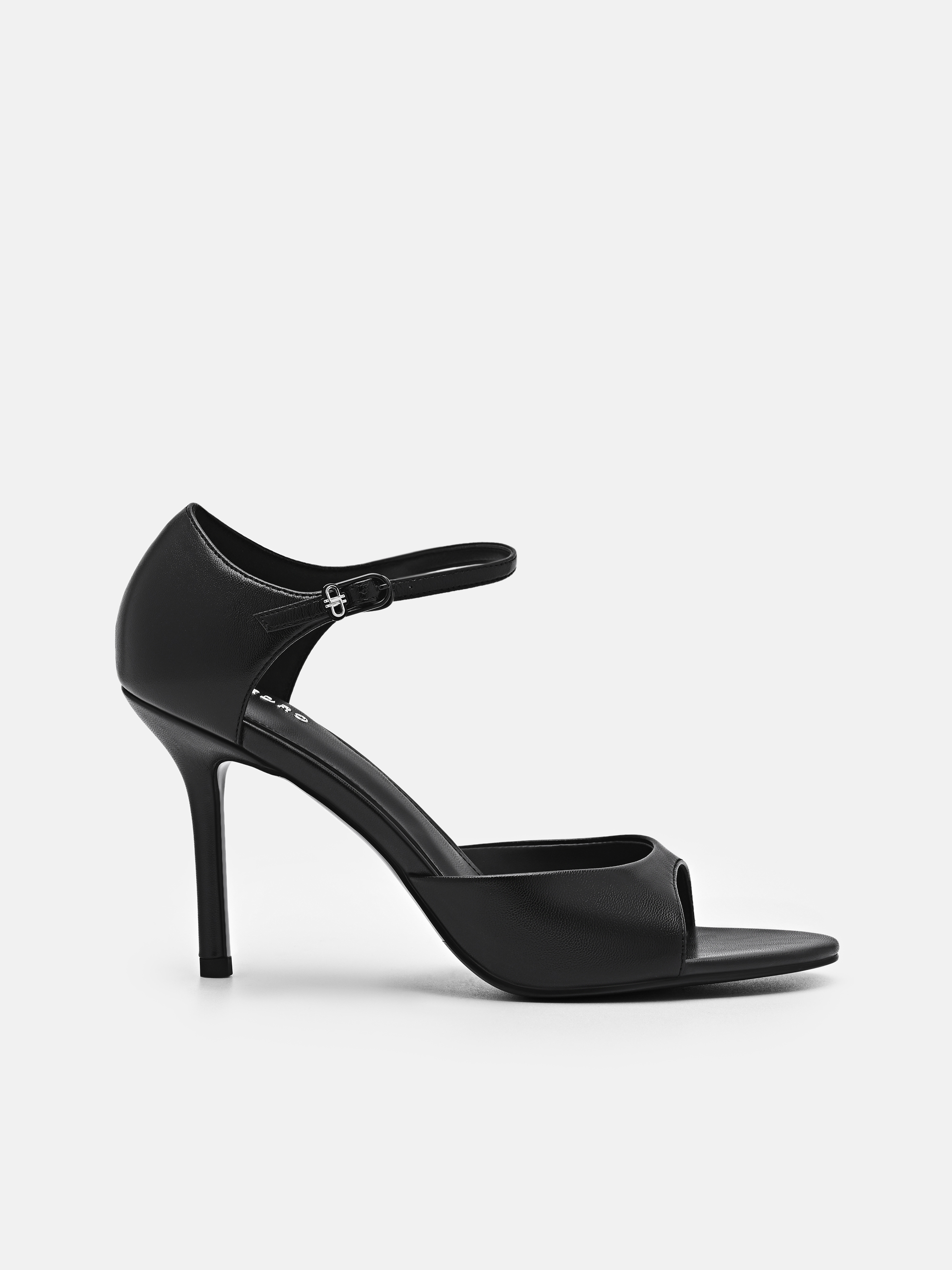 Leather Ankle Strap Stilletto Heel Sandals Black PEDRO